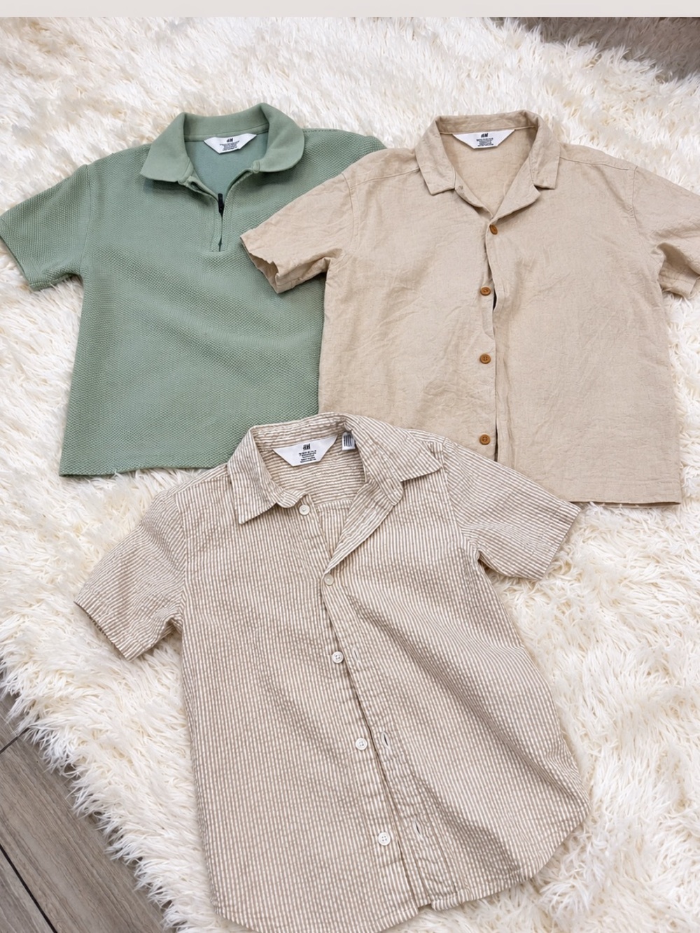 H&M Kids Three-& Polo Tops in Sage Green and Beige